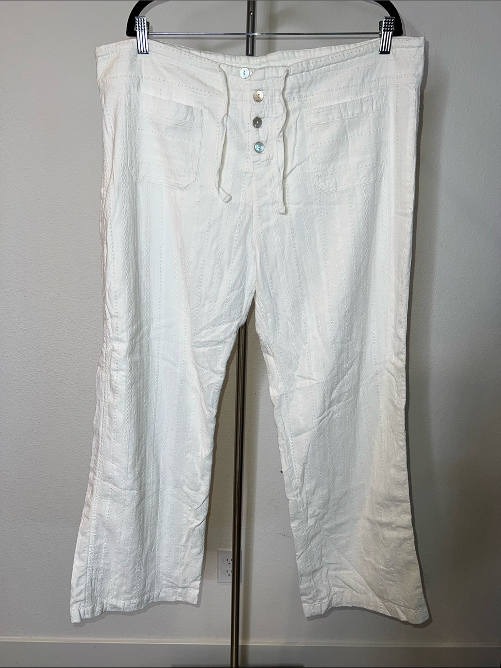 Sundance Gigi White Cotton Button-Front Wide Leg Pants